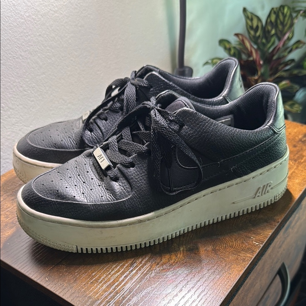 Nike Black Leather Platform Air Force 1s